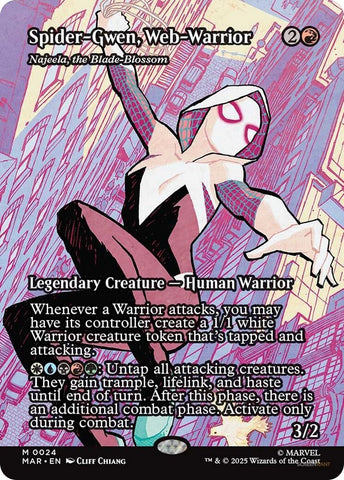 Image for Spider-Gwen, Web-Warrior - Najeela, the Blade-Blossom (Borderless) (24) (Marvel Eternal-Legal) - Magic: The Gathering