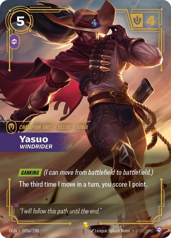 Image for Yasuo - Windrider (Alternate Art) (205a/298) (Origins) - Riftbound: League of Legends Trading Card Game