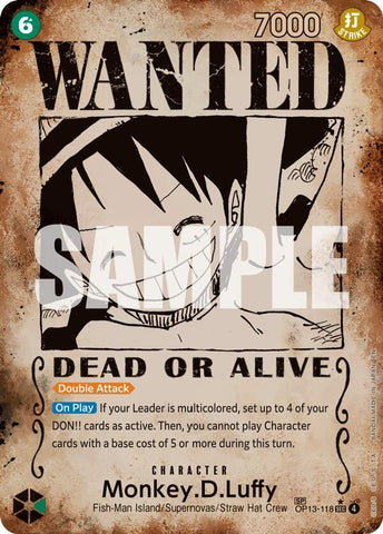Image for Monkey.D.Luffy (118) (Wanted Poster) (OP13-118) (Carrying On His Will) - One Piece Card Game