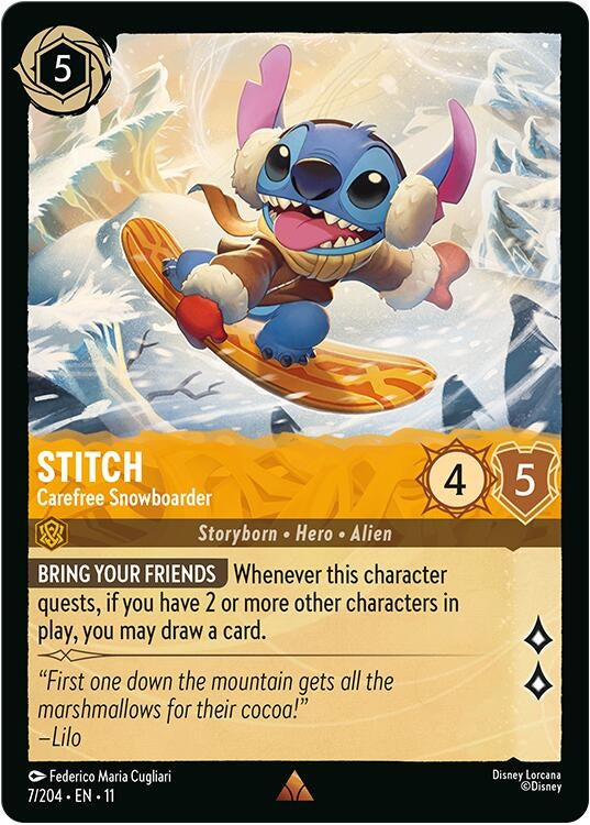 Image for Stitch - Carefree Snowboarder (7/204) - Disney Lorcana