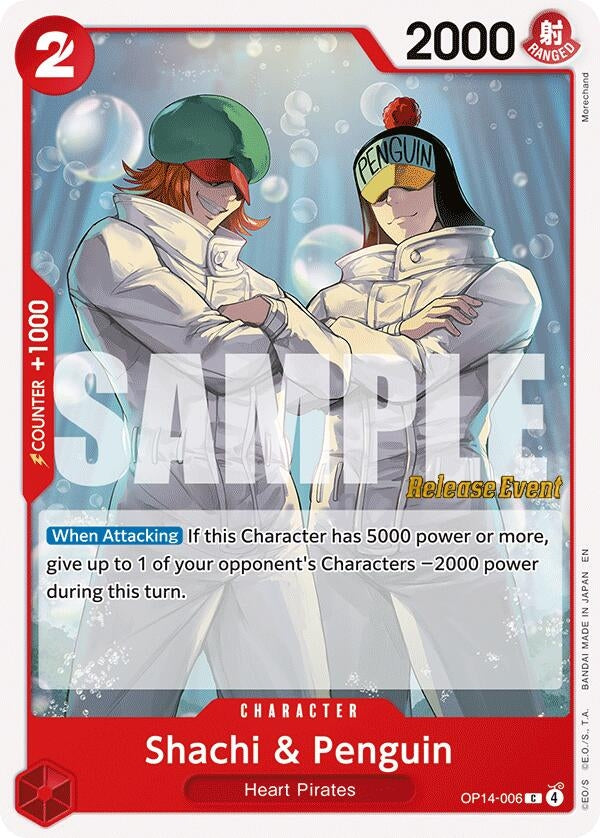 Image for Shachi & Penguin (OP14-006) (The Azure Sea's Seven Release Event Cards) - One Piece Card Game