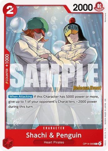 Image for Shachi & Penguin (OP14-006) (The Azure Sea's Seven Release Event Cards) - One Piece Card Game