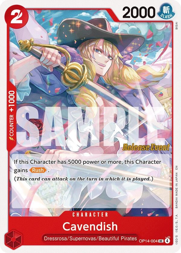 Image for Cavendish (OP14-004) (The Azure Sea's Seven Release Event Cards) - One Piece Card Game