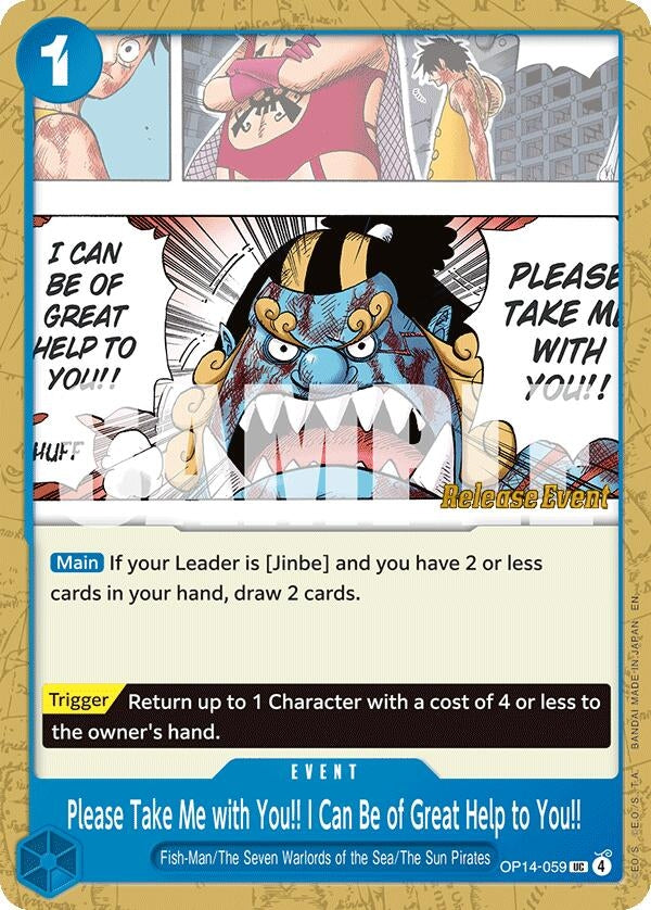 Image for Please Take Me with You!! I Can Be of Great Help to You!! (OP14-059) (The Azure Sea's Seven Release Event Cards) - One Piece Card Game