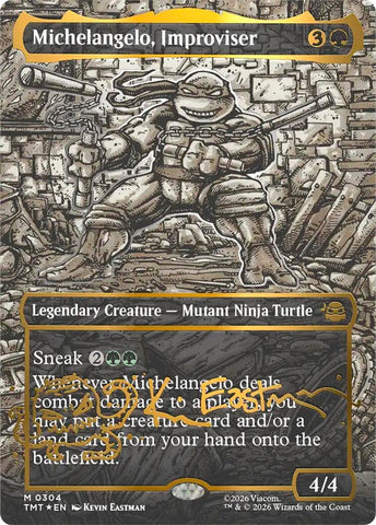 Image for Michelangelo, Improviser (Borderless) (Gold-Stamped Signature) (304) (Teenage Mutant Ninja Turtles) - Magic: The Gathering