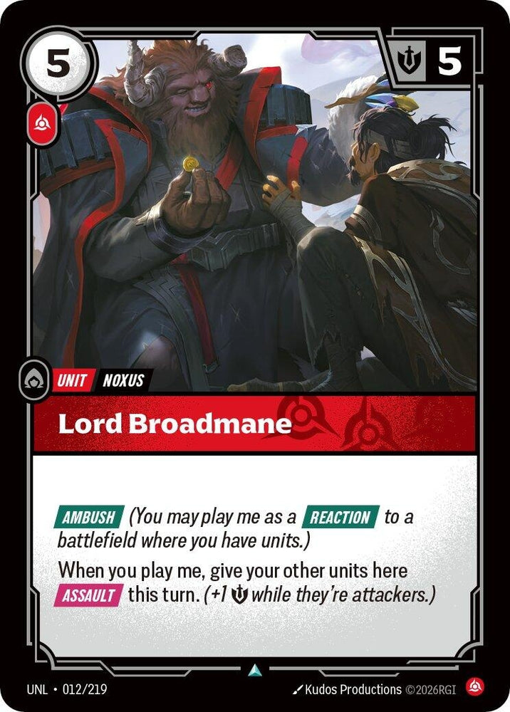 Image for Lord Broadmane (012/219) (Unleashed) - Riftbound: League of Legends Trading Card Game
