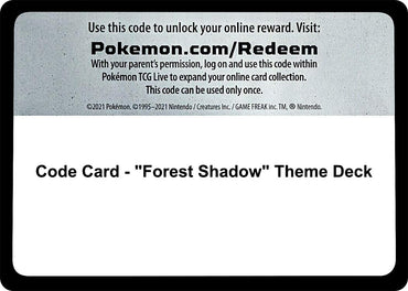 Image for Code Card - "Forest Shadow" Theme Deck (SM Base Set) (SM01) - Pokemon