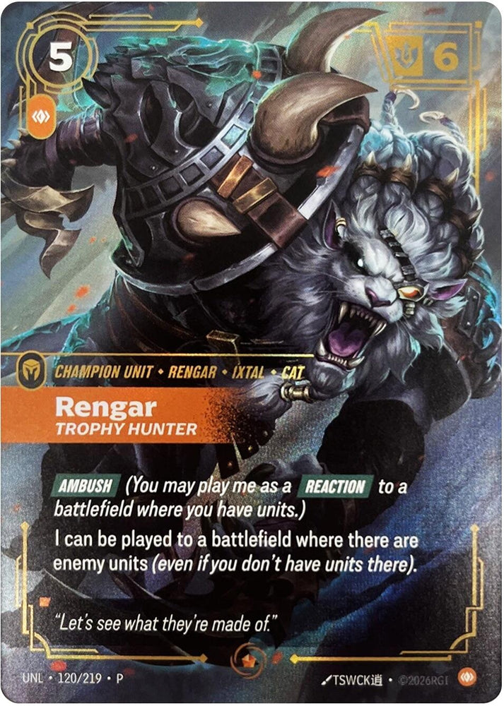Image for Rengar - Trophy Hunter (120/219) (Riftbound Organized Play Promotional Cards) - Riftbound: League of Legends Trading Card Game