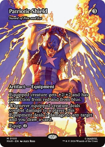 Image for Patriotic Shield - Sword of Fire and Ice (Borderless) (100) (Marvel Universe Eternal-Legal) - Magic: The Gathering