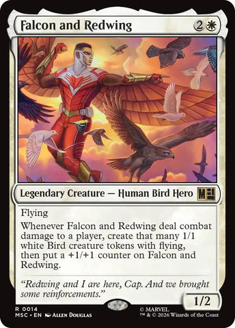 Image for Falcon and Redwing (Surge Foil) (14) (Commander: Marvel Super Heroes) - Magic: The Gathering