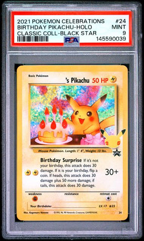 2021 POKEMON CELEBRATIONS CLASSIC COLLECTION #24 BIRTHDAY PIKACHU-HOLO CLASSIC COLL-BLACK STAR PSA 9