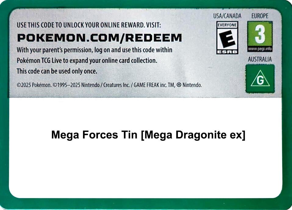 Image for Code Card - Mega Forces Tin [Mega Dragonite ex] (Miscellaneous Cards & Products) (MCAP) - Pokemon