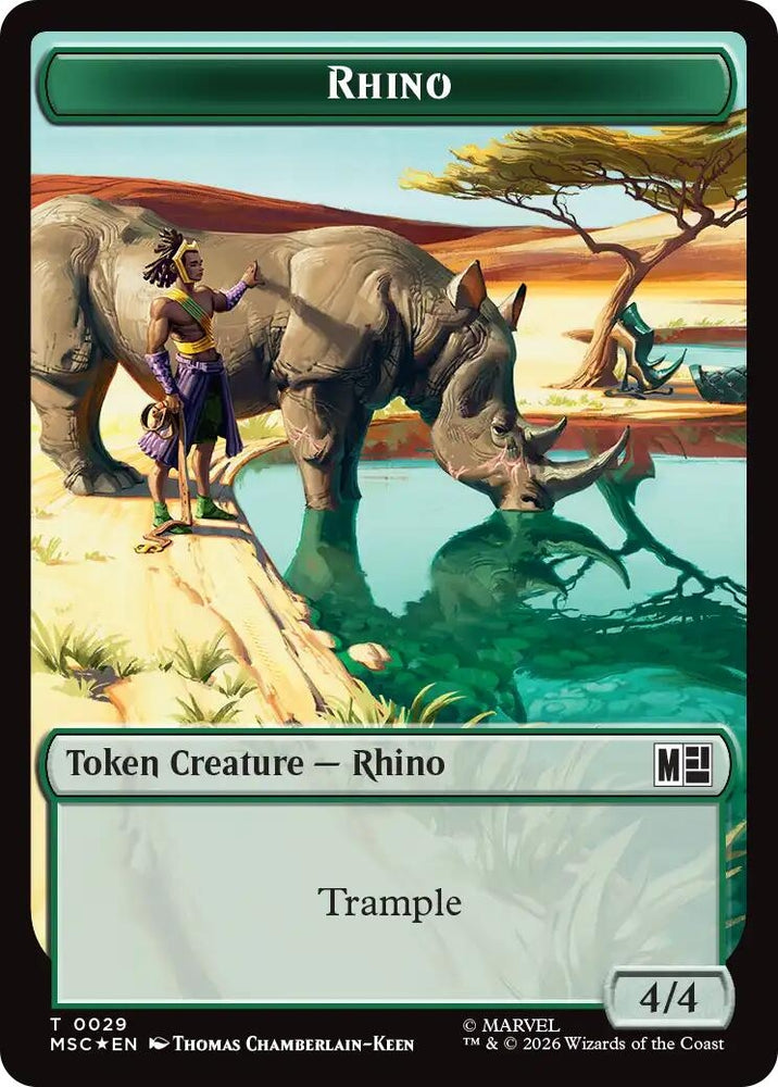 Image for Rhino (0029) // Elephant (0028) Double-Sided Token (Surge Foil) (29 // 28) (Commander: Marvel Super Heroes) (MSC) - Magic: The Gathering