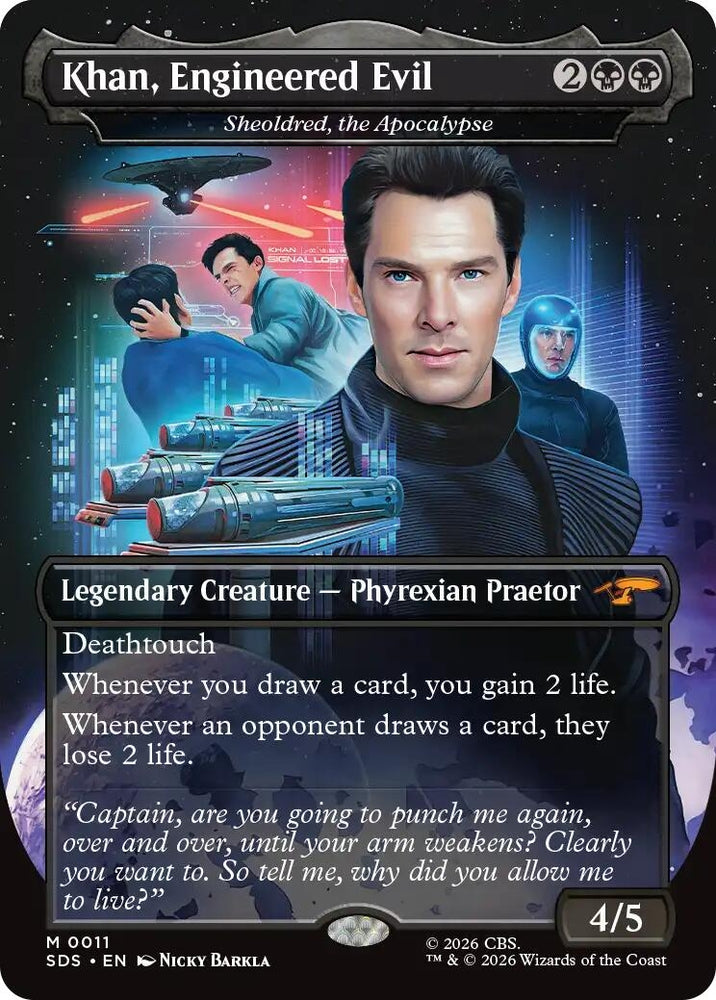 Image for Khan, Engineered Evil - Sheoldred, the Apocalypse (Borderless) (11) (Star Trek: Stardates) (SDS) - Magic: The Gathering