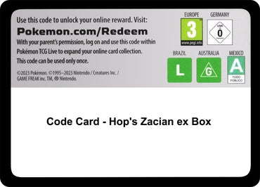 Image for Code Card - Hop's Zacian ex Box (Miscellaneous Cards & Products) (MCAP) - Pokemon