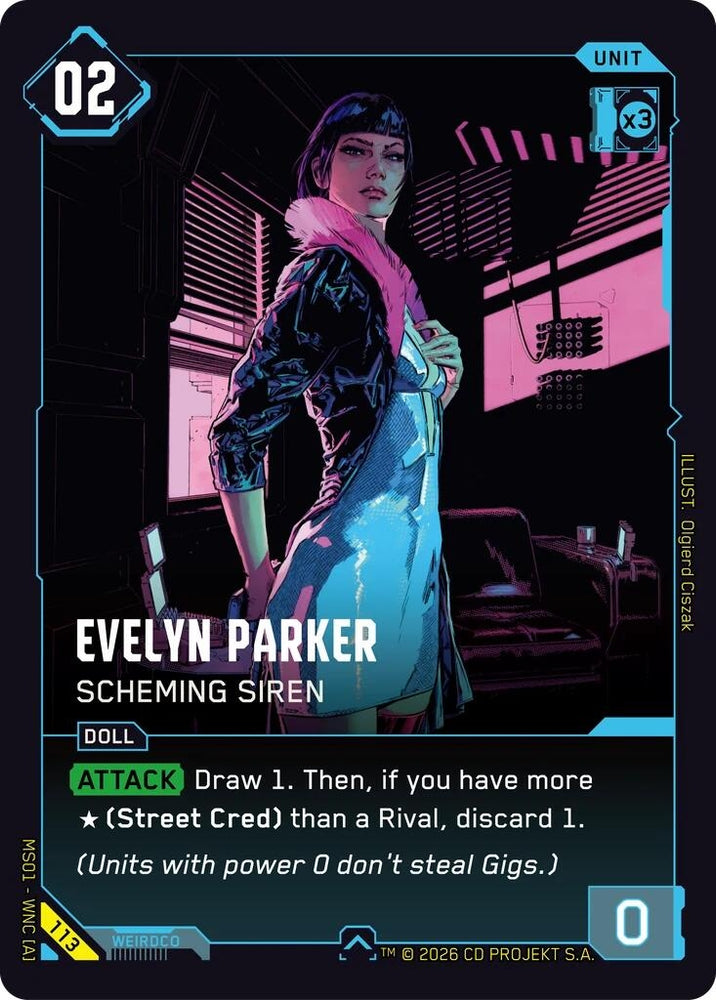 Image for Evelyn Parker - Scheming Siren (113) (Welcome to Night City - Retail) - Cyberpunk TCG