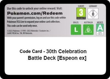 Image for Code Card - 30th Celebration Battle Deck [Espeon ex] (ME: 30th Celebration) (30C) - Pokemon