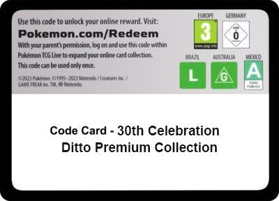 Image for Code Card - 30th Celebration Ditto Premium Collection (ME: 30th Celebration) (30C) - Pokemon