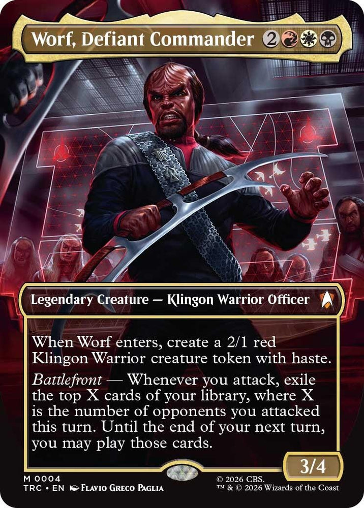 Image for Worf, Defiant Commander (Borderless) (4) (Commander: Star Trek) (TRC) - Magic: The Gathering