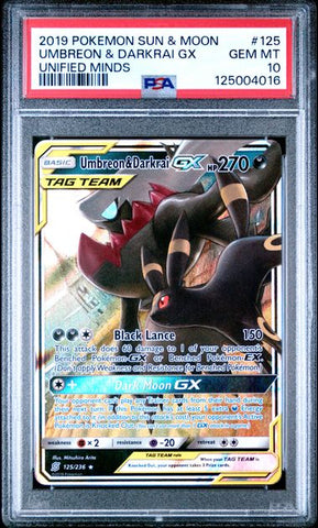 2019 POKEMON SUN & MOON UNIFIED MINDS #125 UMBREON & DARKRAI GX UNIFIED MINDS PSA 10