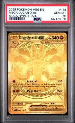 2025 POKEMON MEG EN-MEGA EVOLUTION #188 MEGA LUCARIO ex MEGA HYPER RARE PSA 10