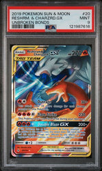 2019 POKEMON SUN & MOON UNBROKEN BONDS #20 RESHRM. & CHARZRD.GX UNBROKEN BONDS PSA 9