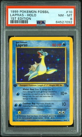 1999 POKEMON FOSSIL #10 LAPRAS-HOLO 1ST EDITION PSA 8