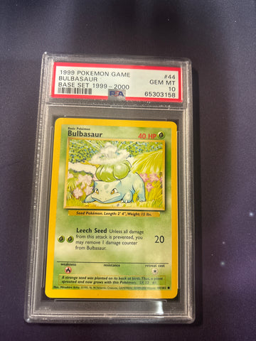1999 POKEMON GAME #44 BULBASAUR BASE SET 1999-2000 PSA 10