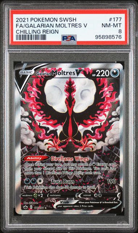 2021 POKEMON SWORD & SHIELD CHILLING REIGN #177 FA/GALARIAN MOLTRES V CHILLING REIGN PSA 8