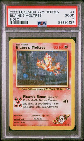 2000 POKEMON GYM HEROES #1 BLAINE'S MOLTRES HOLO PSA 2