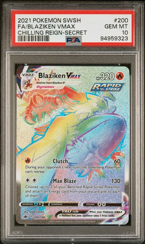 2021 POKEMON SWORD & SHIELD CHILLING REIGN #200 FA/BLAZIKEN VMAX CHILLING REIGN-SECRET PSA 10