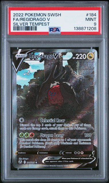 2022 POKEMON SWORD & SHIELD SILVER TEMPEST #184 FA/REGIDRAGO V SILVER TEMPEST PSA 9