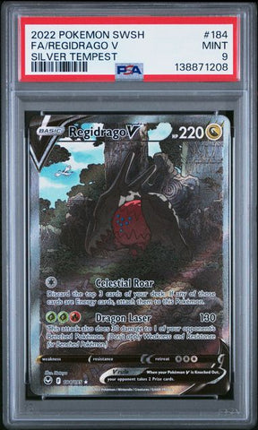 2022 POKEMON SWORD & SHIELD SILVER TEMPEST #184 FA/REGIDRAGO V SILVER TEMPEST PSA 9