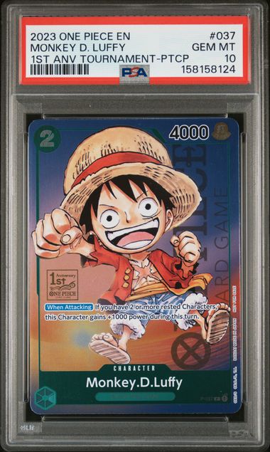 2023 ONE PIECE PROMOS #037 MONKEY D. LUFFY 1ST ANV TOURNAMENT-PTCP PSA 10