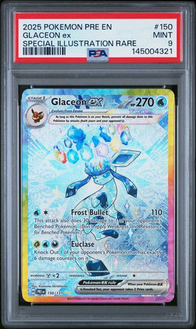 2025 POKEMON PRE EN-PRISMATIC EVOLUTIONS #150 GLACEON ex SPECIAL ILLUSTRATION RARE PSA 9