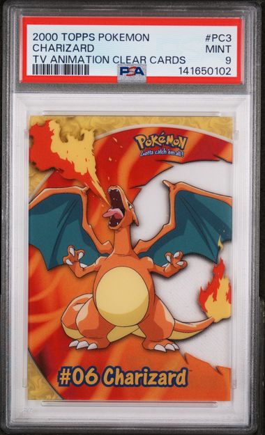 2000 TOPPS POKEMON TV ANIMATION CLEAR CARDS #PC3 CHARIZARD TV ANIMATION CLEAR CARDS PSA 9