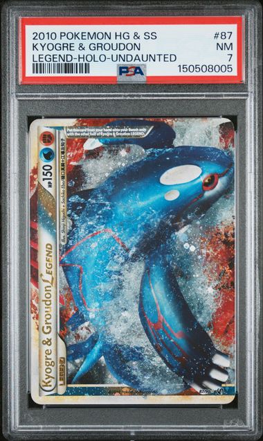 2010 POKEMON HEARTGOLD & SOULSILVER UNDAUNTED #87 KYOGRE & GROUDON LEGEND-HOLO-UNDAUNTED PSA 7