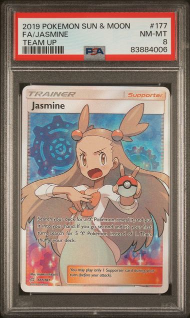 2019 POKEMON SUN & MOON TEAM UP #177 FA/JASMINE TEAM UP PSA 8