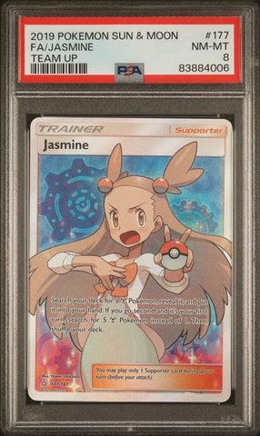 2019 POKEMON SUN & MOON TEAM UP #177 FA/JASMINE TEAM UP PSA 8