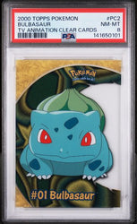 2000 TOPPS POKEMON TV ANIMATION CLEAR CARDS #PC2 BULBASAUR TV ANIMATION CLEAR CARDS PSA 8
