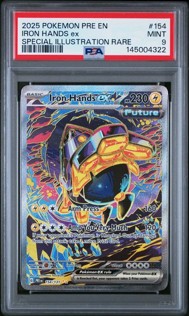 2025 POKEMON PRE EN-PRISMATIC EVOLUTIONS #154 IRON HANDS ex SPECIAL ILLUSTRATION RARE PSA 9