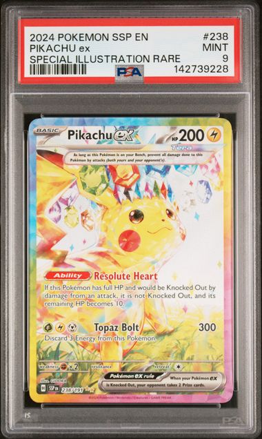 2024 POKEMON SSP EN-SURGING SPARKS #238 PIKACHU ex SPECIAL ILLUSTRATION RARE PSA 9