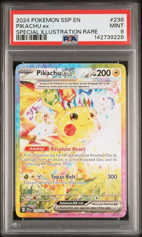 2024 POKEMON SSP EN-SURGING SPARKS #238 PIKACHU ex SPECIAL ILLUSTRATION RARE PSA 9