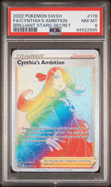 2022 POKEMON SWORD & SHIELD BRILLIANT STARS #178 FA/CYNTHIA'S AMBITION BRILLIANT STARS-SECRET PSA 8