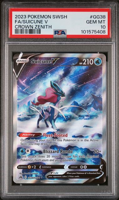 2023 POKEMON SWORD AND SHIELD CROWN ZENITH #GG38 FA/SUICUNE V CROWN ZENITH PSA 10