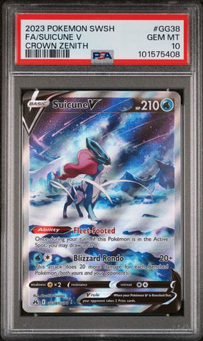 2023 POKEMON SWORD AND SHIELD CROWN ZENITH #GG38 FA/SUICUNE V CROWN ZENITH PSA 10