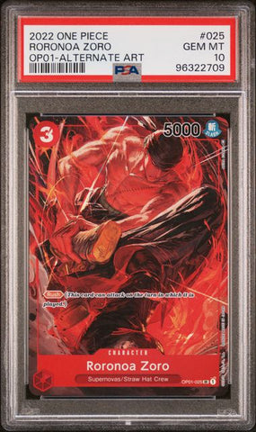 2022 ONE PIECE OP01-ROMANCE DAWN #025 RORONOA ZORO ALTERNATE ART PSA 10