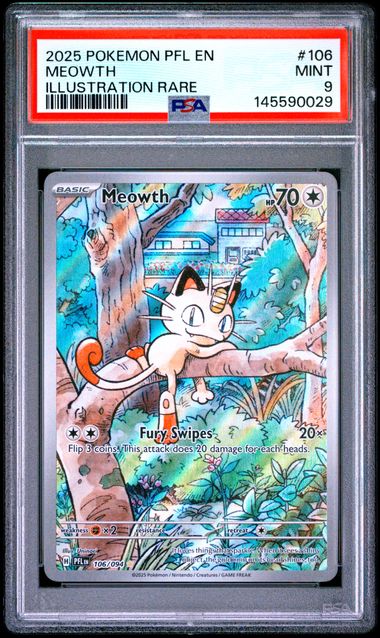 2025 POKEMON PFL EN-PHANTASMAL FLAMES #106 MEOWTH ILLUSTRATION RARE PSA 9