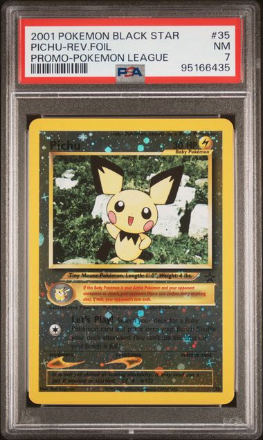 2001 POKEMON PROMO BLACK STAR #35 PICHU-REV.FOIL PROMO-POKEMON LEAGUE PSA 7