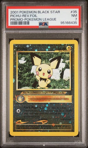 2001 POKEMON PROMO BLACK STAR #35 PICHU-REV.FOIL PROMO-POKEMON LEAGUE PSA 7